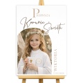 Personalizowany plakat komunijny ze zdjęciem dziecka.
