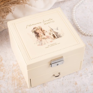 SZKATUŁKA na Biżuterię z Lusterkiem Pamiątka Komunijna Dla Dziewczynki