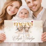 MERCI Bombonierka Prezent dla Chrzestnych na Chrzest Kokarda