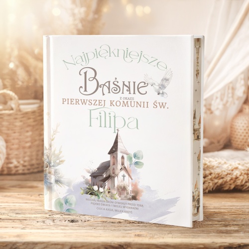 Baśnie Andersena i innych autorów w zbiorze baśni z personalizowaną okładką. Prezent na Komunię świętą. Edukacyjny prezent dla chłopca.