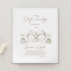 Tradycyjny ALBUM Elegancki Prezent na Chrzest Bliźniąt