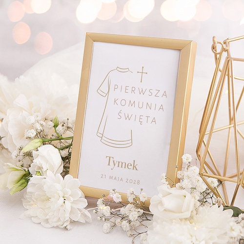 Personalizowana tabliczka na stół komunijny z motywem alby