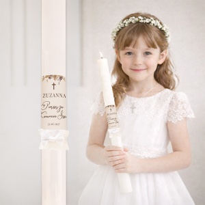 ŚWIECA Gromnica Personalizowana na Komunię w stylu BOHO