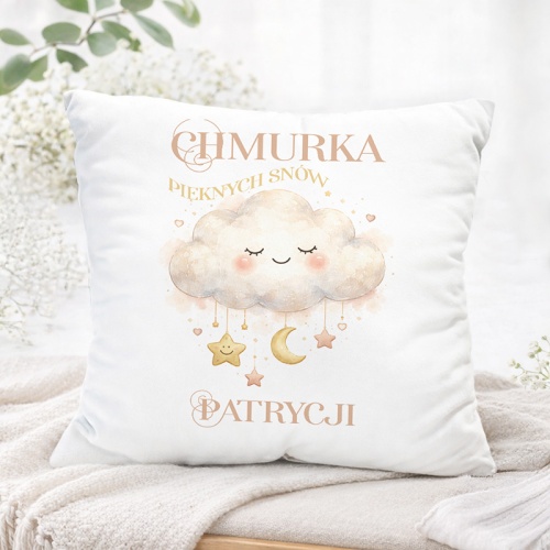 Poduszka z motywem chmurki na prezent dla dziecka. Personalizowany prezent dla dziecka.