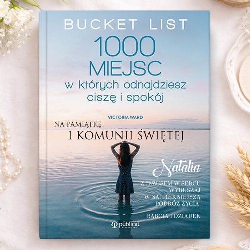 Książka z miejscami do odnalezienia spokoju na Komunię.