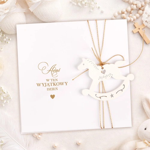 Kartka personalizowana z życzeniami na prezent z okazji Chrztu Świętego.
