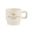 Filiżanka personalizowana z imieniem jako pamiątka komunijna dla dziecka.
