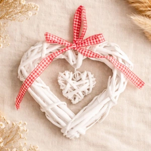 SERDUSZKO wiklinowe podwójne ze wstążką w kratkę 15cm