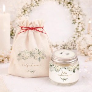 ŚWIECZKA Podziękowanie na Chrzest Dla Chrzestnej/Babci Białe Kwiaty