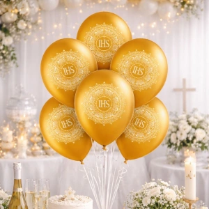 BALONY KOMUNIJNE Dekoracja Sali Komunijnej z Motywem IHS