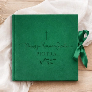 Welurowy ALBUM Komunijny ze Wstążkami Elegancki Prezent na Komunię