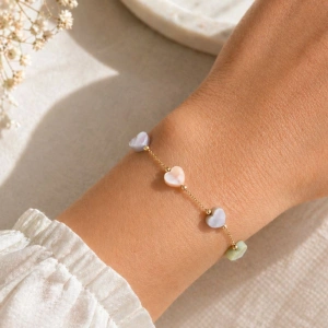 Pozłacana BRANSOLETKA 14K Złotem w Serduszka Prezent dla Niej