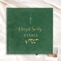 Welurowy album na Chrzest Święty w kolorze zielonym z personalizacją imienia dziecka