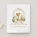Komunijny album na zdjęcia z imieniem Filip i grafiką kielicha IHS