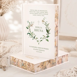 BIBLIA pamiątka Pierwszej Komunii Świętej Delikatne Lilie