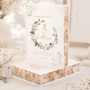 BIBLIA Prezent Na Komunię Św. Białe Kwiaty