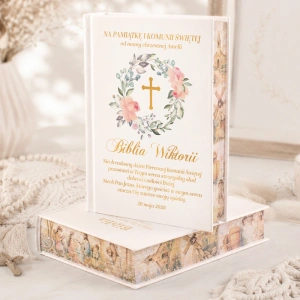BIBLIA prezent na Komunię z imieniem dziecka Krzyż w Wianku