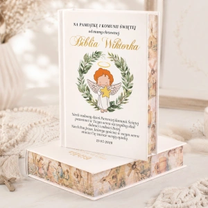 BIBLIA prezent na Komunię z imieniem dziecka Aniołek z Gwiazdką