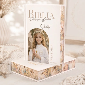 BIBLIA ze Zdjęciem Barwione Brzegi Religijny Prezent na Komunię