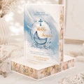 Personalizowana biblia na chrzest z barwionymi brzegami i motywem wózka.