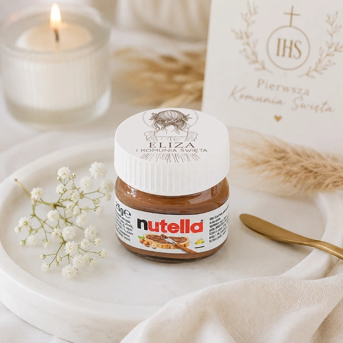 Mini Nutella upominek dla gości komunijnych.