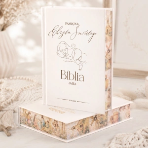 BIBLIA na Pamiątkę Chrztu św. personalizowana Śpiący Maluszek