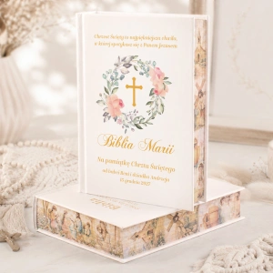 BIBLIA prezent na Chrzest z imieniem dziecka Krzyż w Wianku