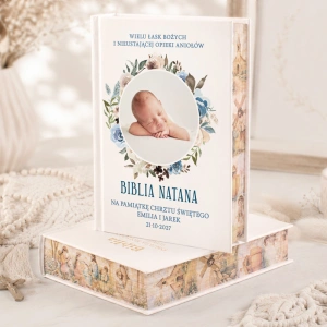 BIBLIA prezent na Chrzest z imieniem ZE ZDJĘCIEM dla Chłopca