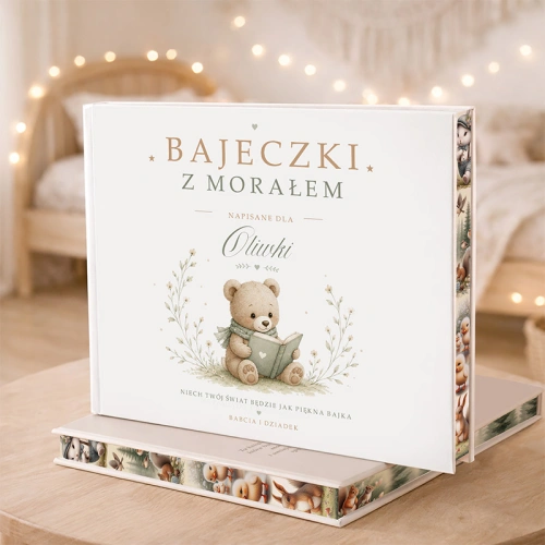 Bajki Opowiadania z Morałem dla Dzieci w twardej oprawie z elegancką okładką i zdobionymi brzegami.