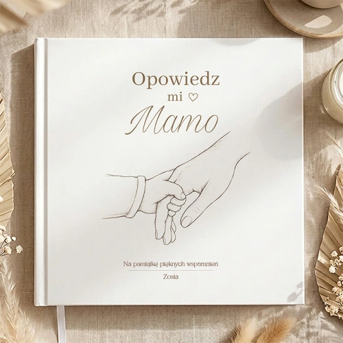Książka z Pytaniami OPOWIEDZ MI Mamo Prezent od Dziecka w eleganckiej twardej oprawie.