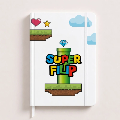 Prezent w formie notesu z motywem super mario.