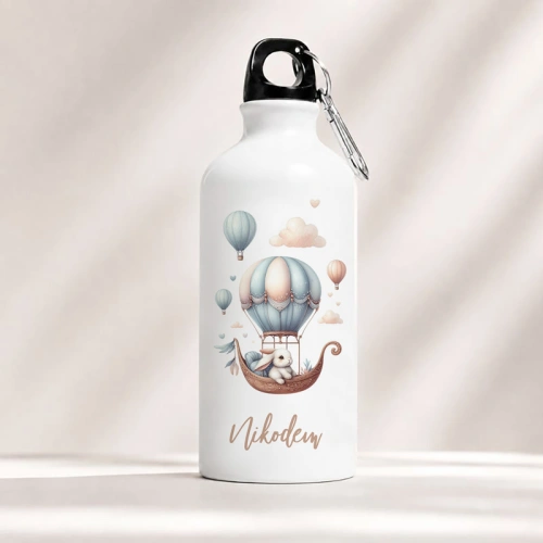 Bidon personalizowany z grafiką królika w balonie.