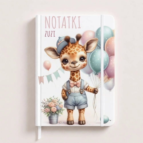 Notatnik z grafiką żyrafy dla dziecka.