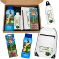 Personalizowany worek i bidon Minecraft w zestawie prezentowym dla dziecka.