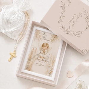 ZESTAW na Chrzest z Różańcem i Personalizowanym Obrazkiem