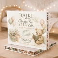 Personalizowane bajki edukacyjne na Chrzest i Roczek 2w1 z imieniem dziecka i elegancką okładką.