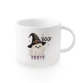 Personalizowany kubek na Halloween zdobi sympatyczny duszek w kapeluszu czarownicy.