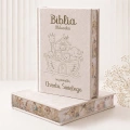 Welurowa Biblia na Chrzest Święty z imieniem i motywem Arki Noego.