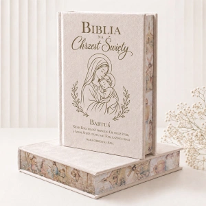 Welurowa BIBLIA Prezent na Chrzest z Dedykacją Maryja