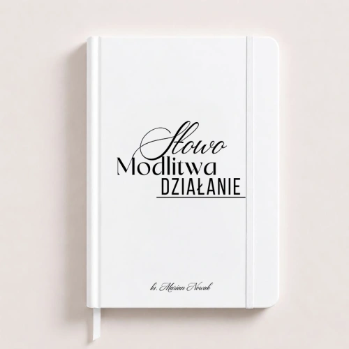 Personalizowany notatnik dla księdza z inspirującym hasłem Słowo Modlitwa Działanie.