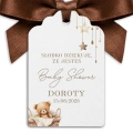 Personalizowana zawieszka na Baby Shower z misiem.
