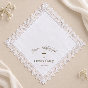 Elegancka SZATKA z Gipiurą Personalizowana na Chrzest Święty