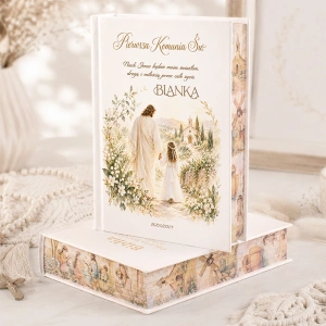 BIBLIA Komunijna z Kolorowymi Brzegami na Prezent Jezus i Dziewczynka