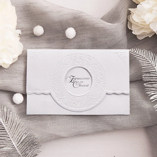 ZAPROSZENIA na chrzest z ozdobnym tłoczeniem 10szt