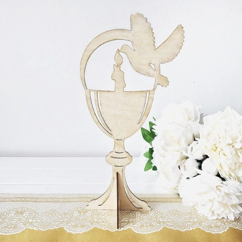 Kielich drewniany ze świecą i gołębicą 30cm KONIEC SERII