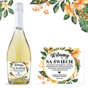PREZENT na NARODZINY dla rodziców wino bezalkoholowe (+etykieta) Sunny Flowers