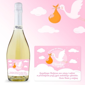 PREZENT na NARODZINY dla rodziców wino bezalkoholowe (+etykieta) Dziewczynka