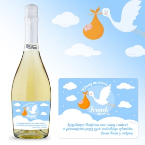 PREZENT na NARODZINY dla rodziców wino bezalkoholowe (+etykieta) Chłopczyk