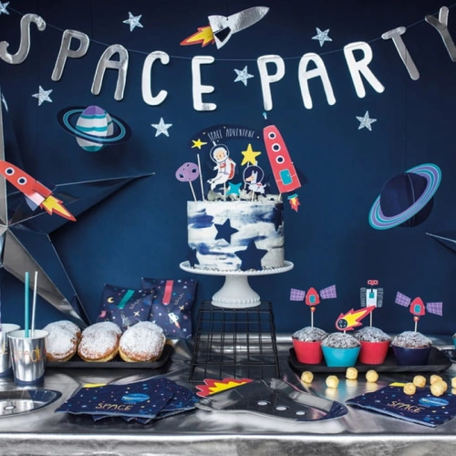 BANER dekoracyjny Kosmos Space Party srebrny