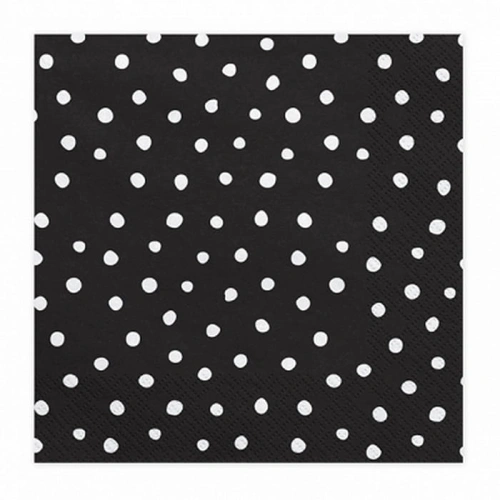 SERWETKI papierowe CZARNE w kropki 33 x 33cm 20szt